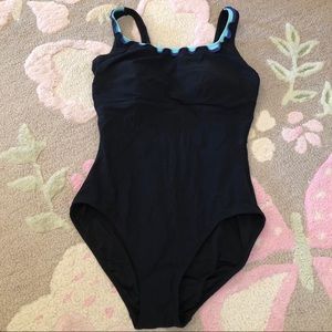 GOTTEX PROFILE Black Swimsuit Ruffle Trim Sz 10
